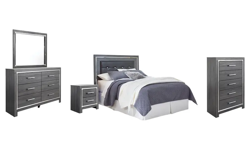 Lodanna Upholstered Queen Or Full Headboard Bed Set With Mirrored Dresser, Chest & Nightstand 1