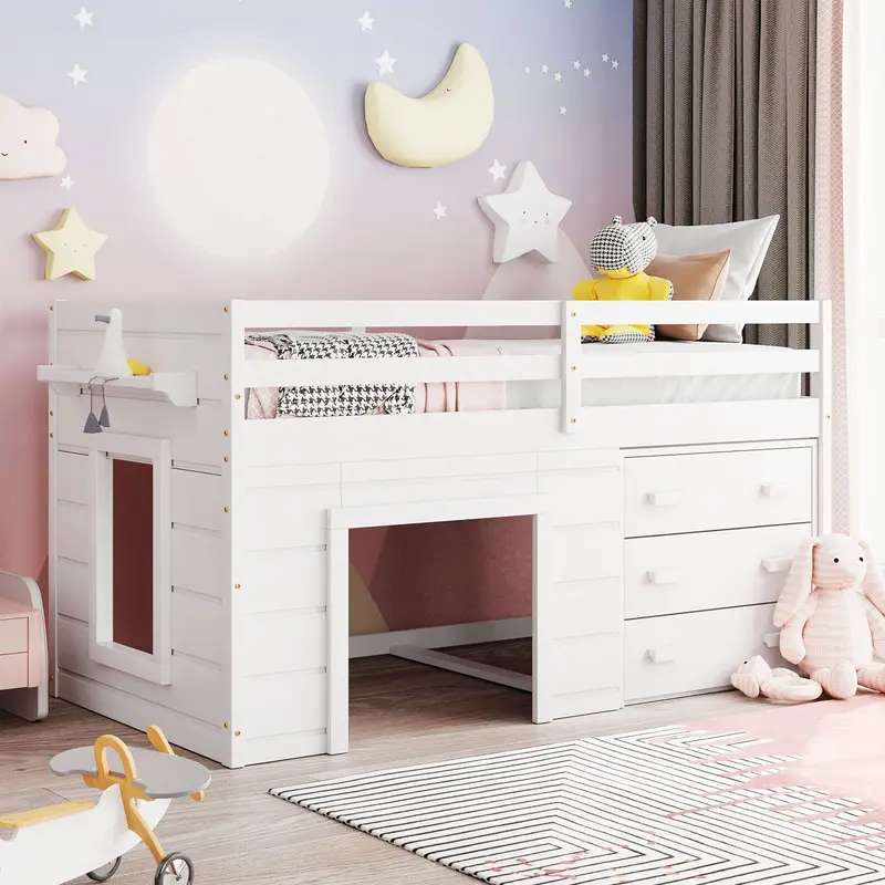 Loft Bed With Built-In Cabinet And Open Shelving 1