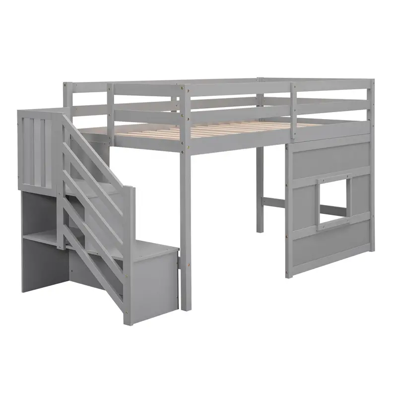 Loft Bed With Illuminated Storage Staircase, Decorative Window Accent, And Integrated Led Lighting 2