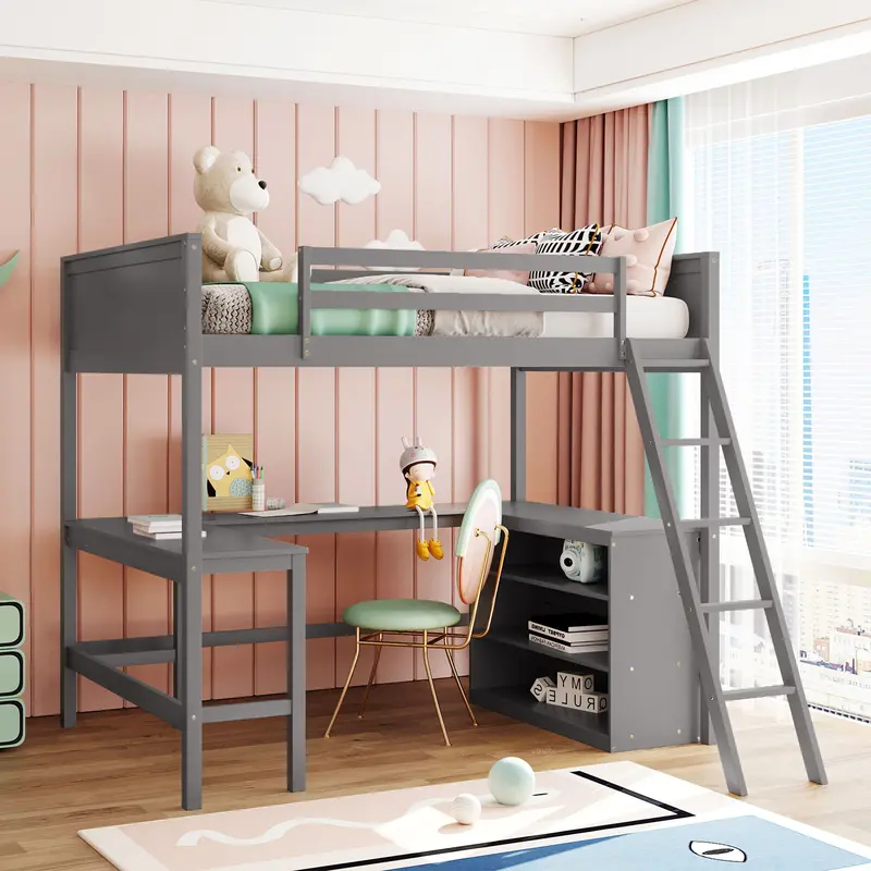 Loft Bed With Integrated Workstation – Desk, Shelves, And Elevated Sleeping Zone 1
