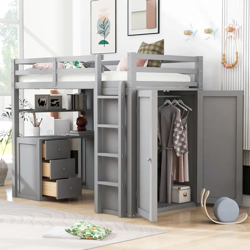 Loft Bed With Multi-Functional Storage – Includes Desk, Wardrobe, And Under-Bed Drawers 2