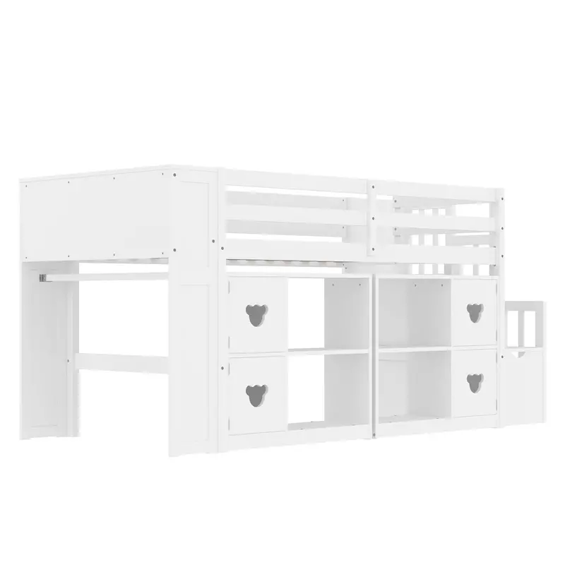 Loft Bed With Staircase Drawers, Cabinet Storage & Led Accents 1