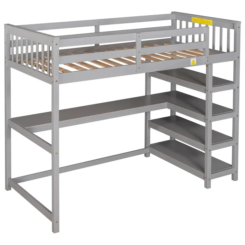 Loft Bed With Under-Bed Desk, Floating Shelves, And Vertical Storage Solutions 3