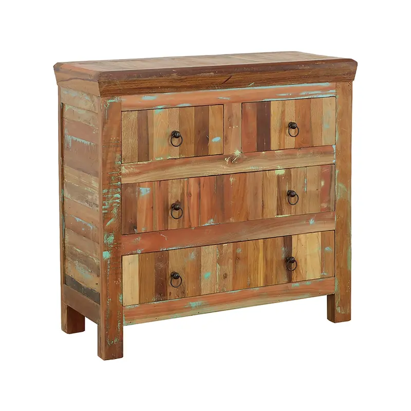 Lynden Wood-Tone Accent Cabinet Featuring Four Drawers And Decorative Ring Pulls 1