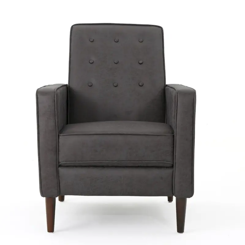 Macedonia Mid-Century Recliner In Slate Upholstery With Button-Tufted Back And Tapered Legs 1