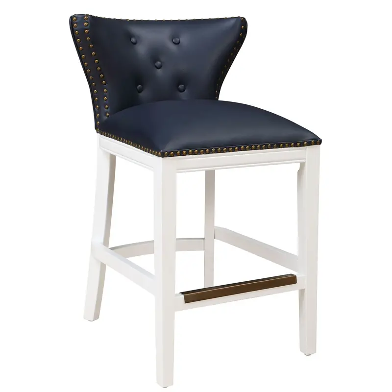 Macon Counter Stool With Dark Blue Upholstery And Metallic Accents – Bar Height Seating (Lsh) 1