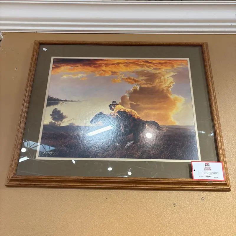 "Man In Yellow On Horse" Framed Wall Art – Expressive Equestrian Portrait (Bah) 1