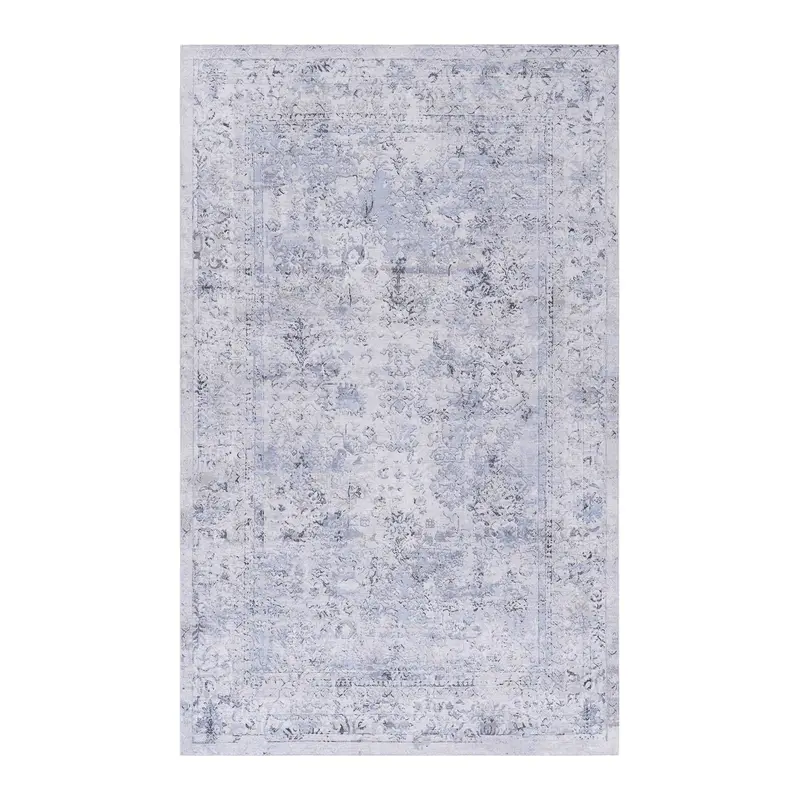 Maval Compact 2' X 3' Washable Area Rug — Blue & Cream 1