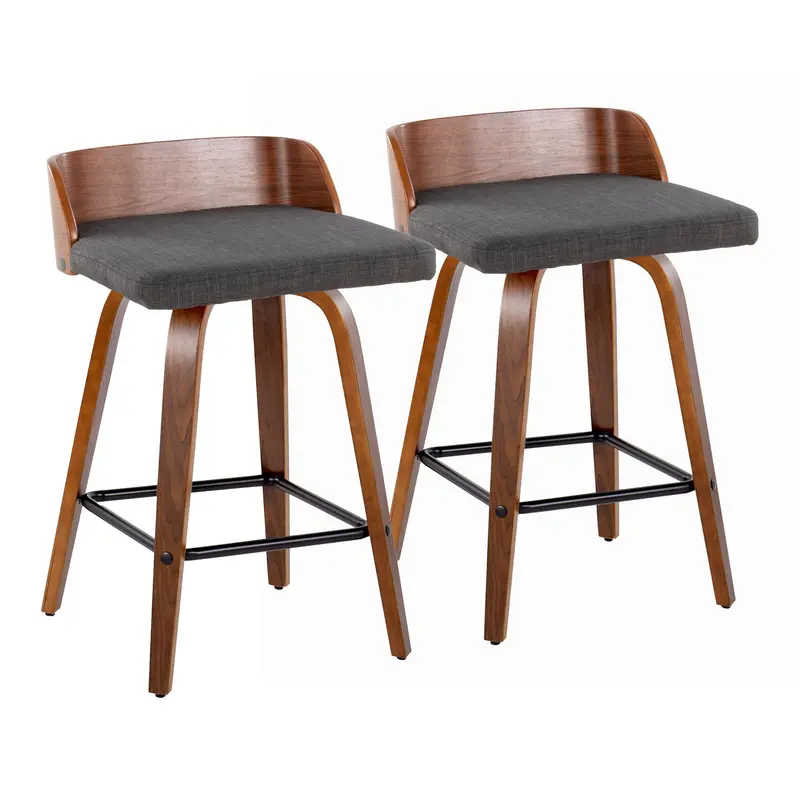 Maya Mid-Century Counter Stools – Fixed-Height Swivel With Square Footrest (Set Of 2) 1