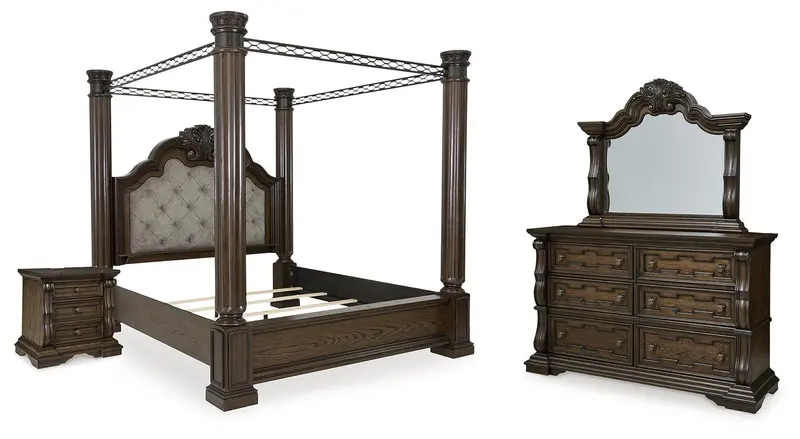 Maylee King Canopy Bed With Dresser, Mirror, And Nightstand 1