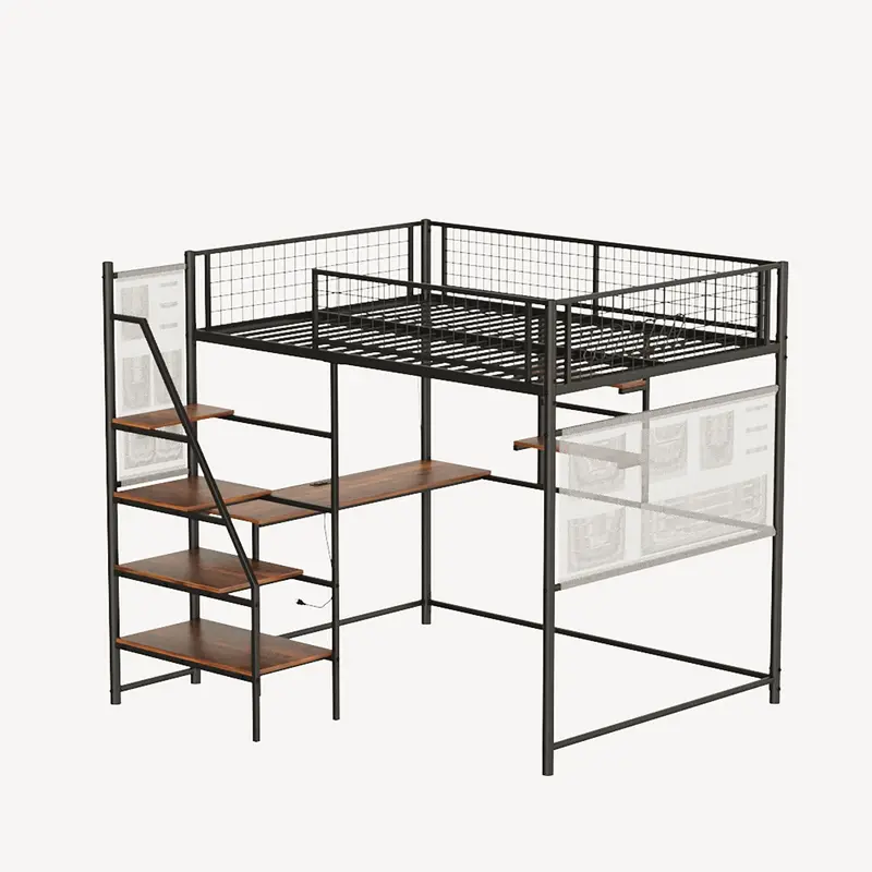 Metal Loft Bed – Space-Saving Twin Bed With Integrated Charging Station & Led Lighting 2