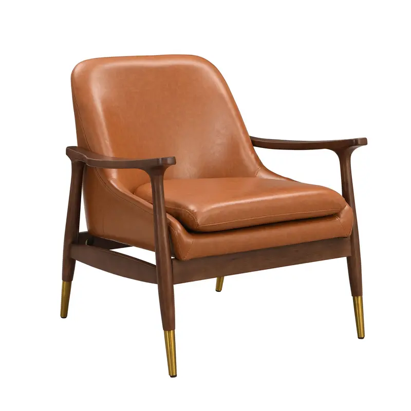 Mid-Century Accent Chair – Padded Seat, Brass-Tipped Tapered Legs 1