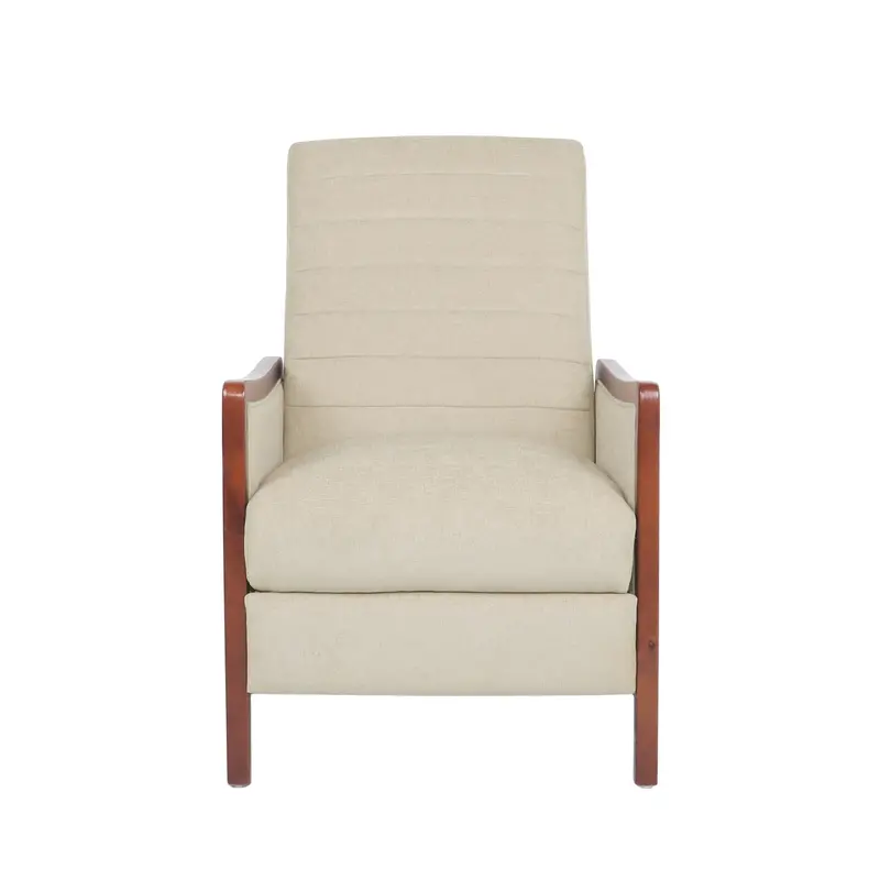 Mid-Century Channel-Stitch Push-Back Recliner With Wooden Frame 1