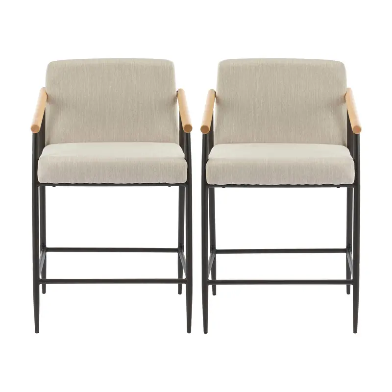 Mid-Century Counter Stools – Iron Frame & Walnut Veneer Seats 1