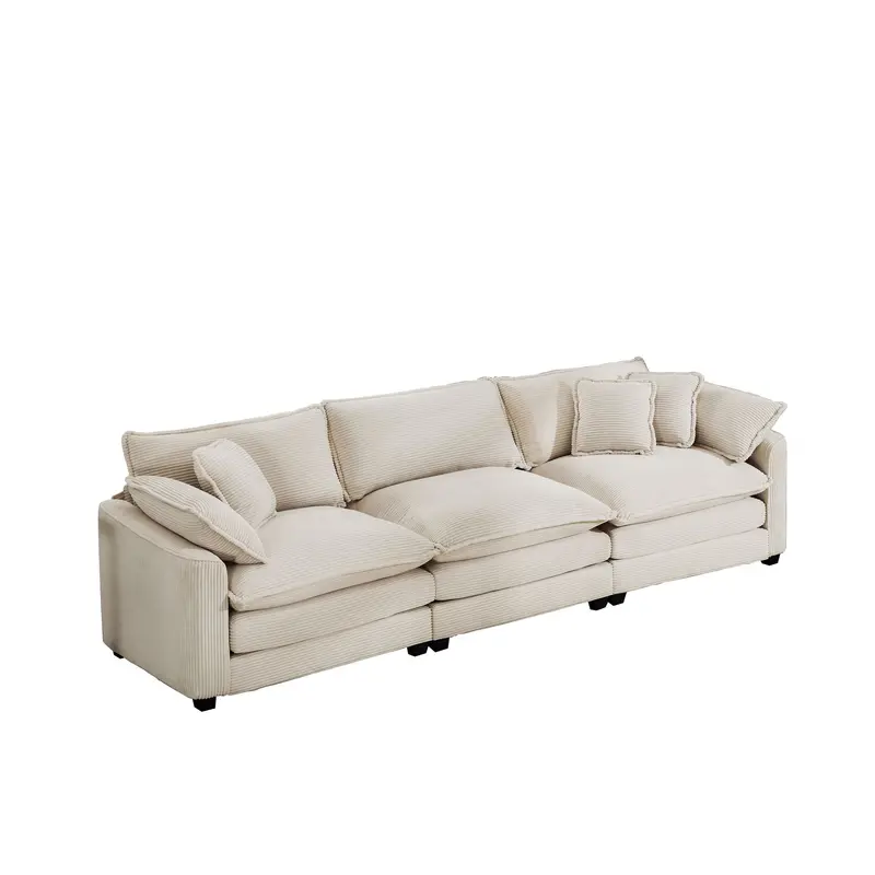 Mid-Century Inspired 3-Seater Sectional Sofa With Pillows & Arm Support 1