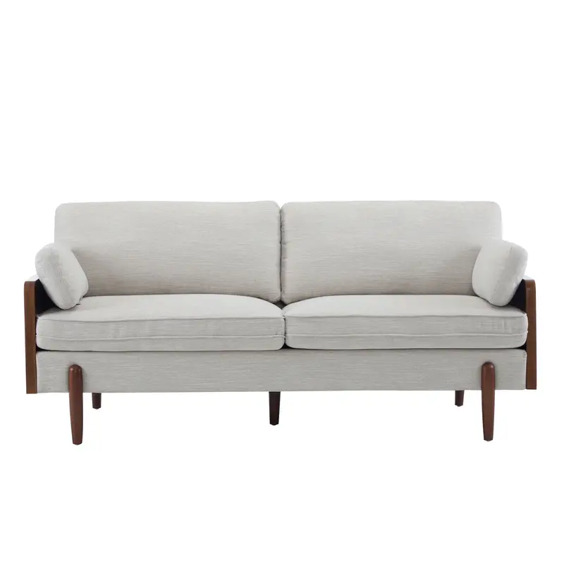 Mid-Century Modern Sofa With Natural Wood Armrests And Tapered Legs 1