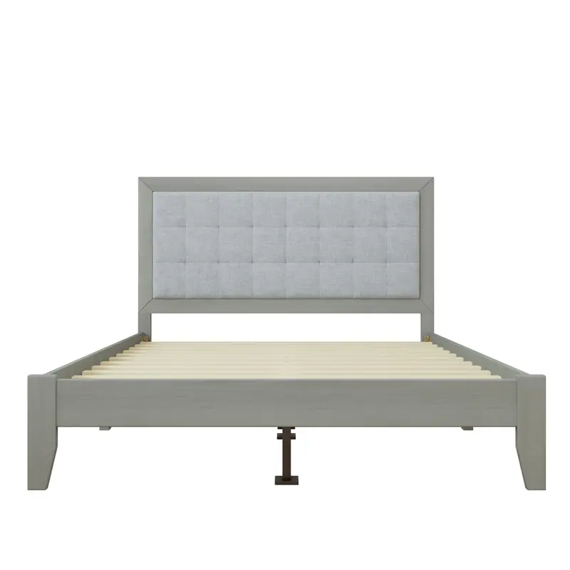 Mid-Century Modern Upholstered Platform Bed – Clean Lines, Solid Wood Frame 1