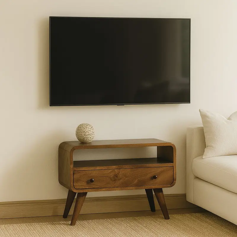 Mini Curved Media Unit – Chestnut Finish, Wall-Mount Ready 1