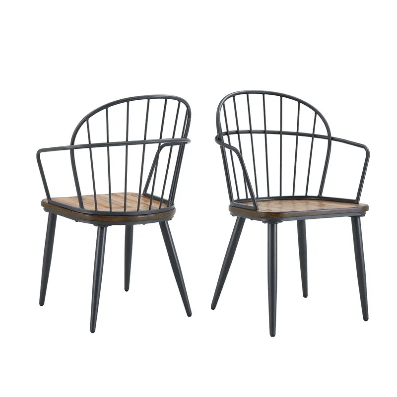 Minimalist Indoor Dining Chairs (Set Of 2): Black Metal Frames With Natural Birch Accents 1