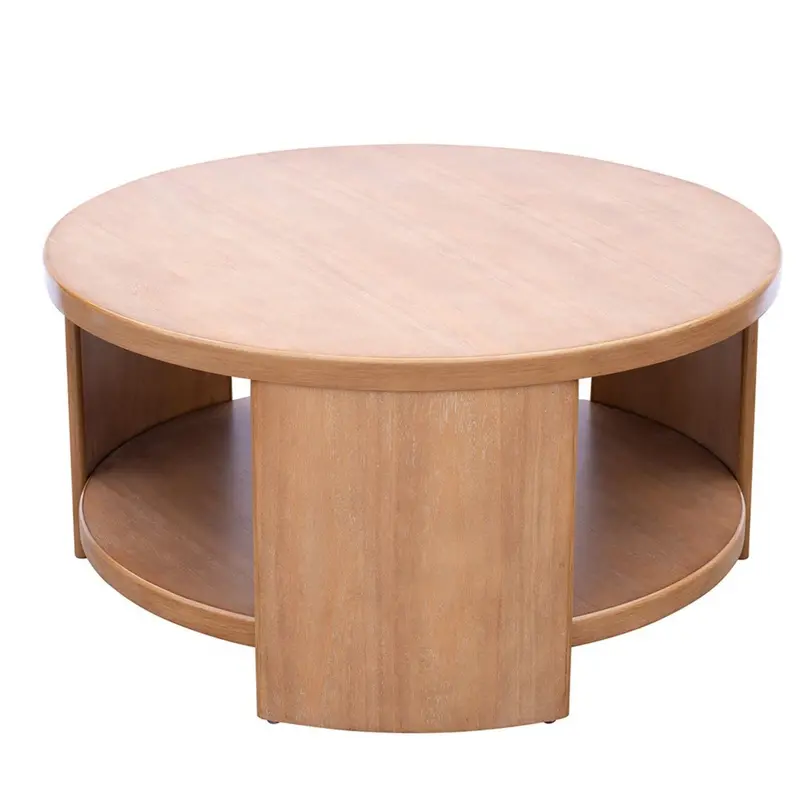 Minimalist Natural Round Coffee Table With Lower Shelf Storage 1