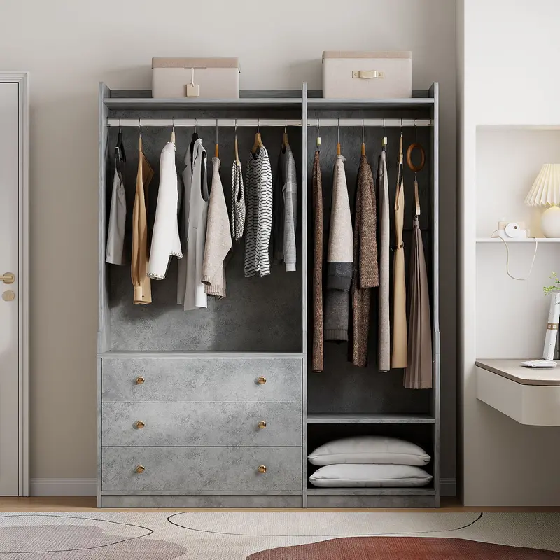 Minimalist Open Wardrobe For Bedrooms – Freestanding Storage With Shelf Configuration 1