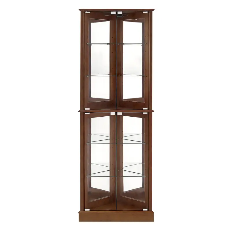 Mirrored Corner Curio Cabinet With Adjustable Tempered Glass Shelves And Integrated Lighting 2