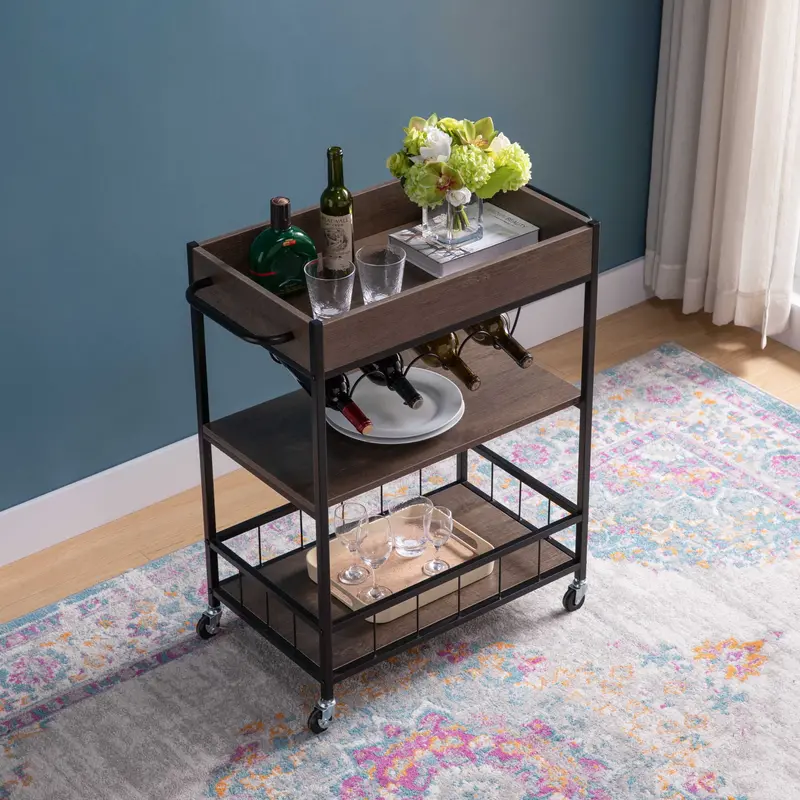 Mobile Kitchen Cart With Four-Bottle Wine Rack, Lower Shelf, And Ample Counter Storage 1