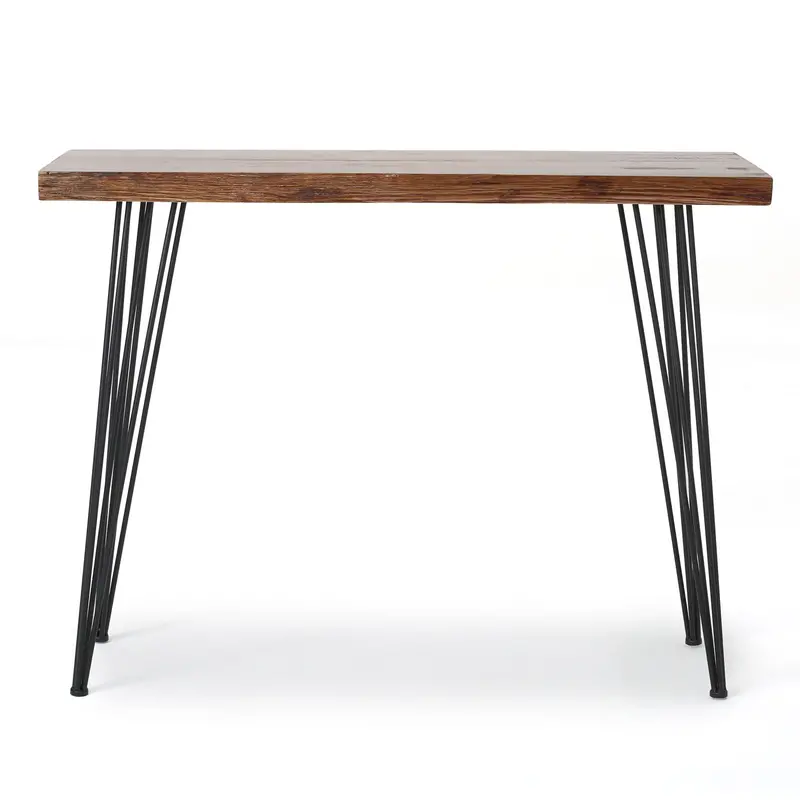Modern Breakfast Bar Table: Wood Veneer Top With Sleek Metal Hairpin Legs – Natural Finish 1