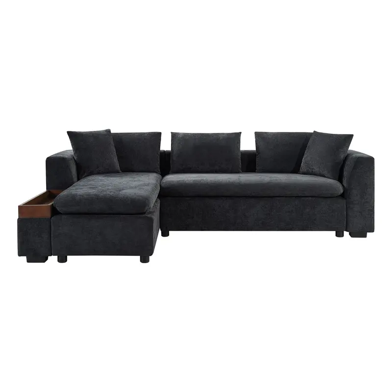 Modern L-Shaped Upholstered Sectional Sofa Featuring Wooden Storage Base 1