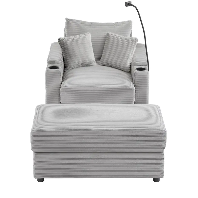 Modern Storage Sofa With Movable Ottoman, Usb Charging & Built-In Accessories 1