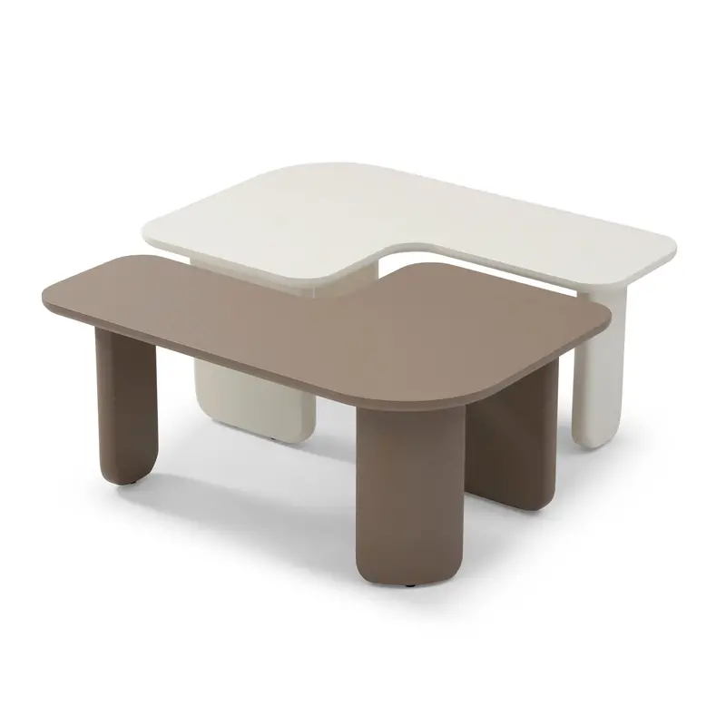 Modular 2-Piece Coffee Table Set – Khaki And White Interchangeable Design 1
