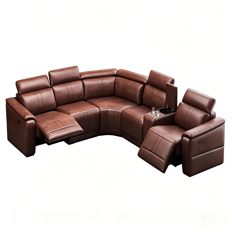 Modular 6-Seat Sectional Sofa With Reclining Function And Built-In Cup Holders – Dark Brown 1