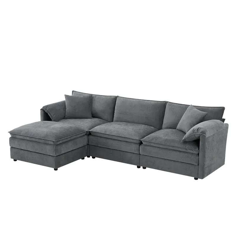 Modular L-Shaped Sectional Sofa With Deep Wide Seating, Dual-Cushion Cloud Design & Movable Ottoman 2