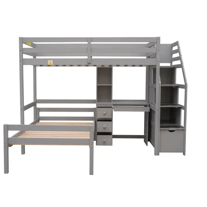 Modular Loft Bed System With Detachable Bed Frame, Staircase Storage, Desk, Shelves, And Drawer Units 1