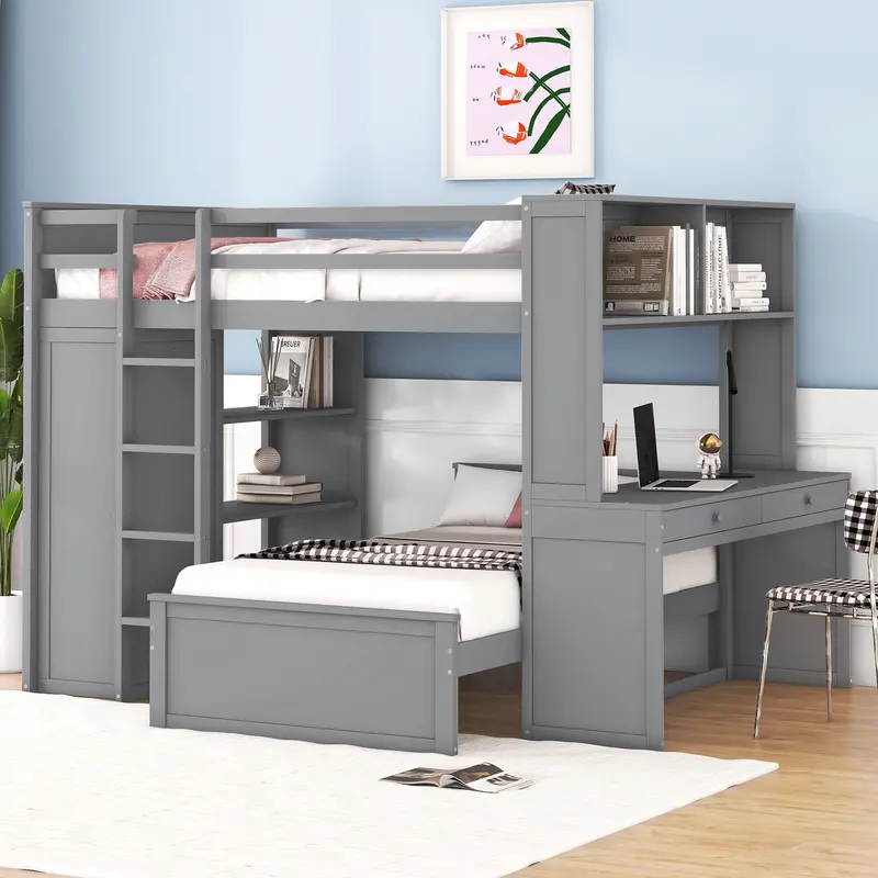 Multi-Functional Loft Bed With Twin Bed, Desk, Wardrobe, And Shelving 1