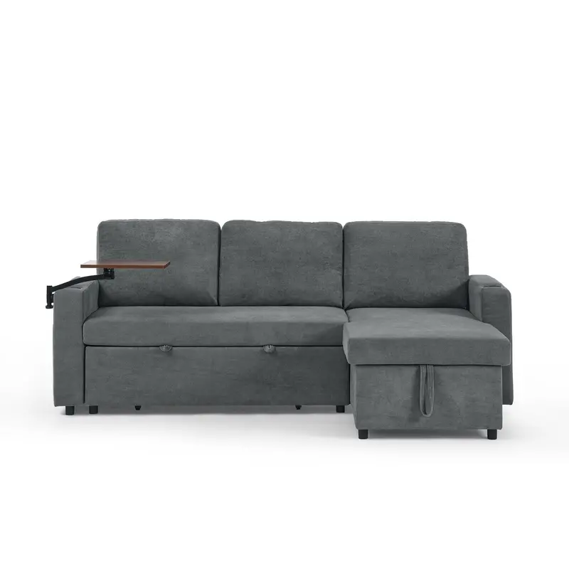 Multi-Functional Pull-Out Sofa Bed With Retractable Table, Led Accents, Usb Ports & Cup Holders 1