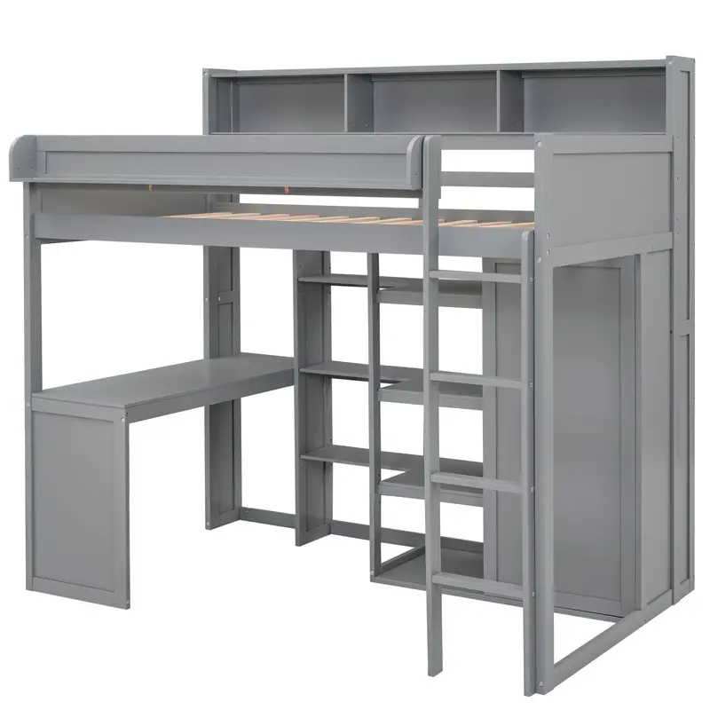 Multi-Zone Loft Bed Featuring Dedicated Workspace, Vertical Shelving, And Full-Size Wardrobe Integration 1