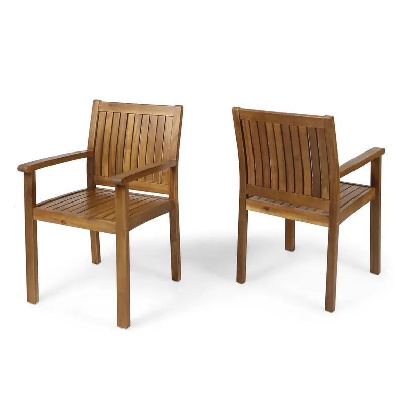 Natural-Finish Outdoor Dining Chairs With Slatted Backs – Set Of Two 1