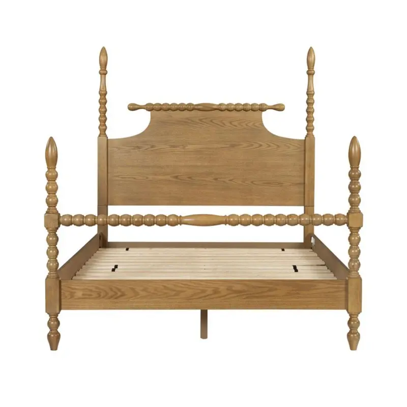Natural-Finish Queen Bed With Turned Legs 1