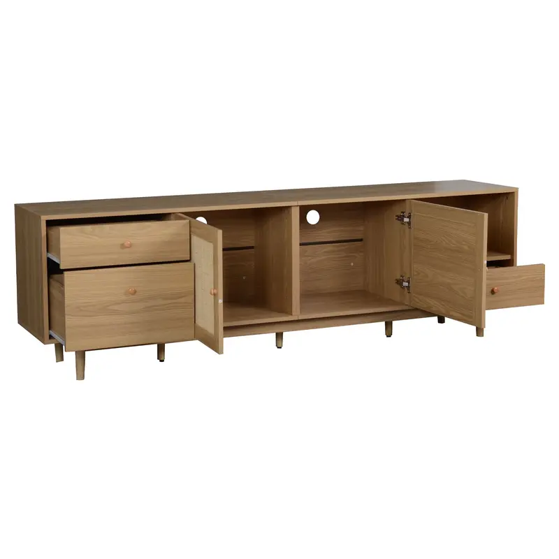 Natural-Finish Tv Stand With Concealed Door Storage 1