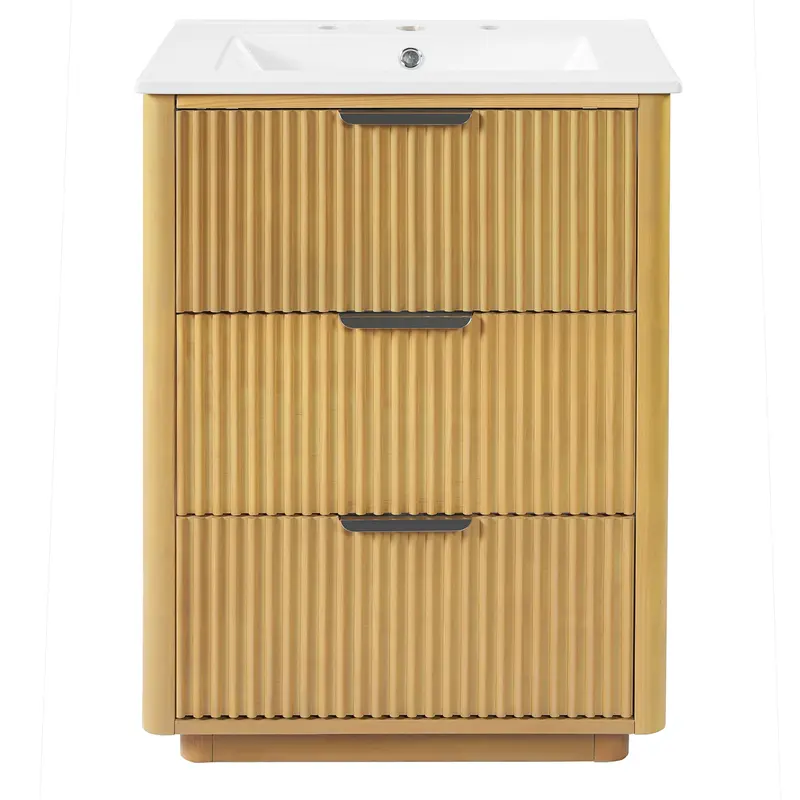 Natural Wood Bathroom Vanity With Integrated Sink And Mixed Storage 1