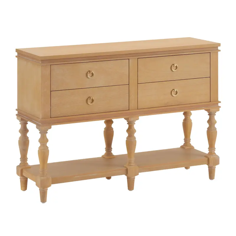 Natural-Wood Console Table With Four Soft-Close Drawers And Reinforced Bottom Shelf 1