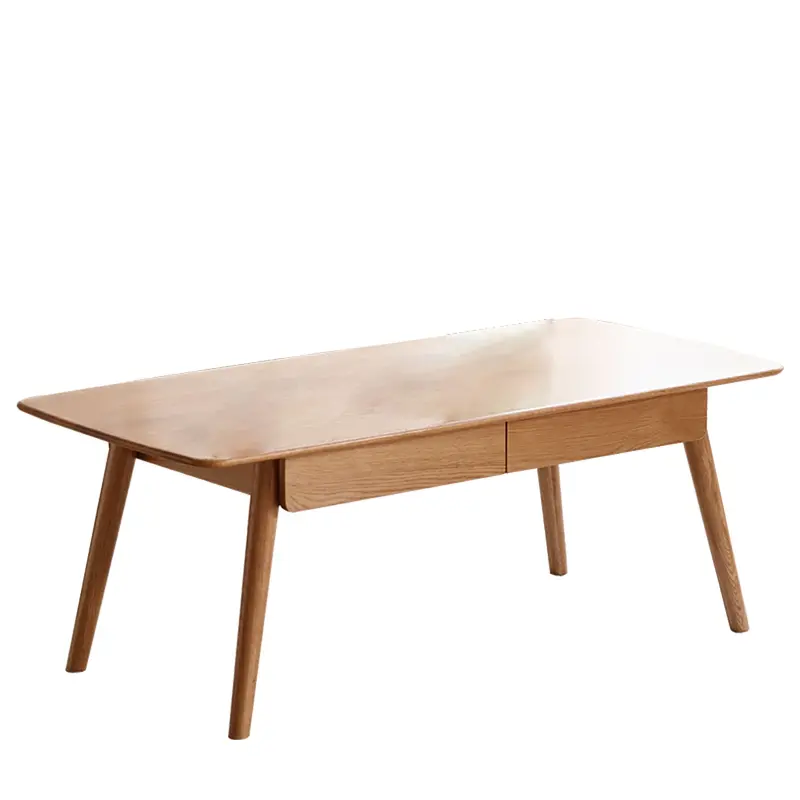 Natural Wood Low Coffee Table With Built-In Storage Shelf 1