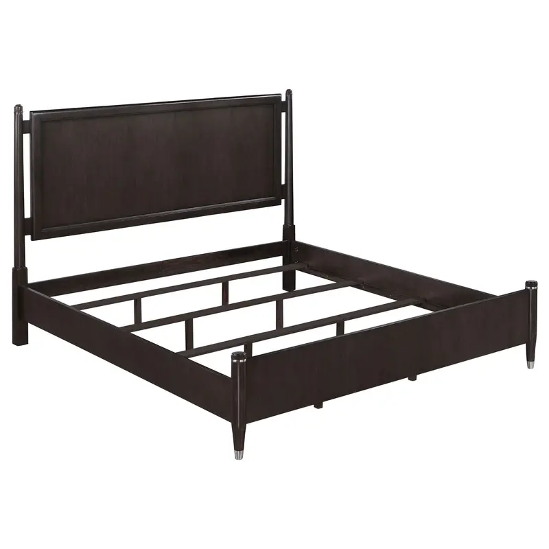 Niguel Brown Queen 4-Poster Bed With Floating Headboard And Ornamental Finials 1