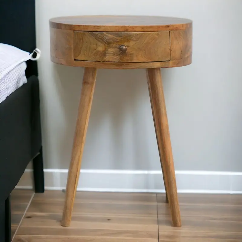 Nordic-Inspired Chestnut Round Nightstand 1