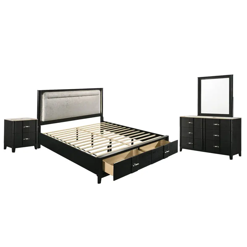 Opel Bedroom Collection – Coordinated Bed, Dresser, Nightstand, And Mirror Set 1