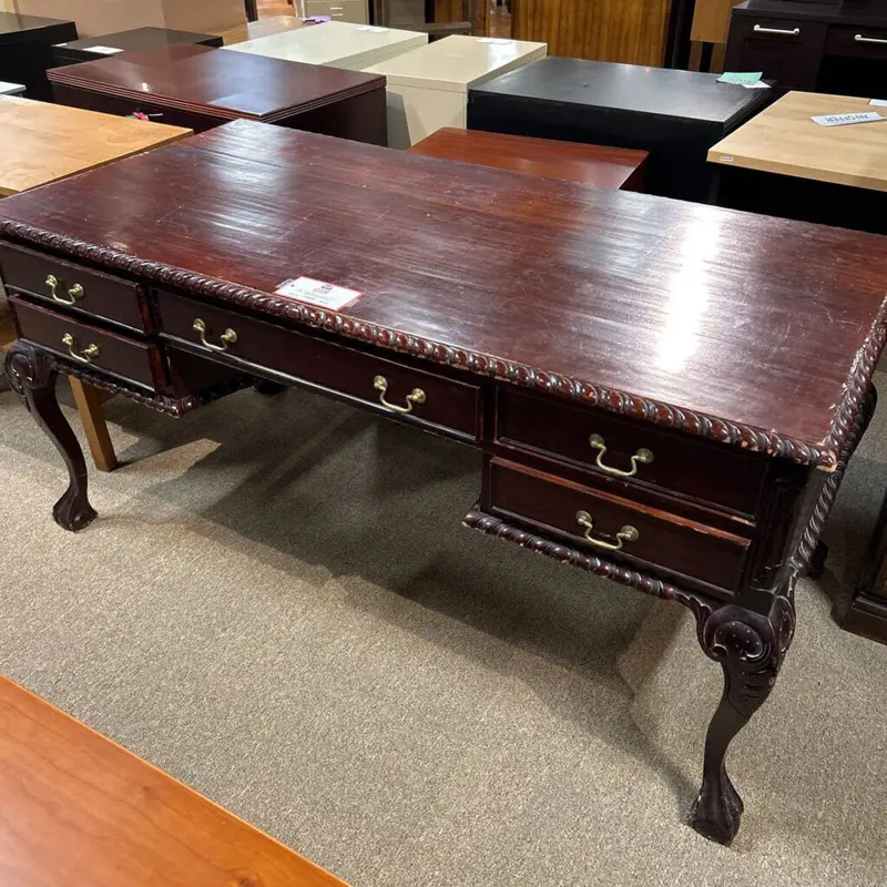 Ornate Darkwood Executive Desk With Carved Details (Cth) 1