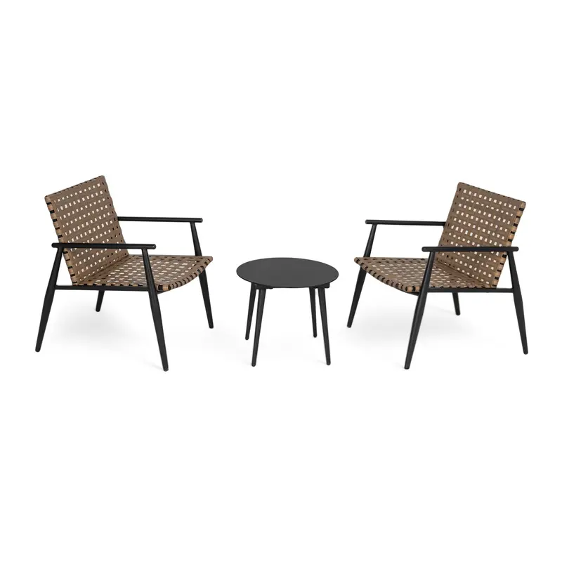 Outdoor Bistro Chat Set: Two Armchairs And Matching Side Table – Black And Brown 1