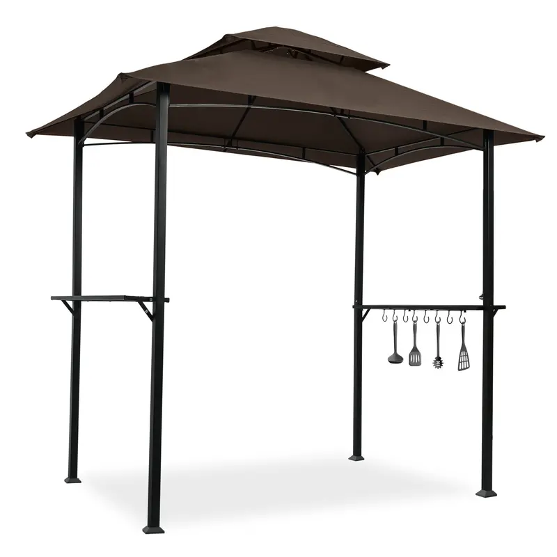 Outdoor Grill Gazebo With Dual-Tier Soft-Top Canopy, Steel Frame & Bar Counters 1
