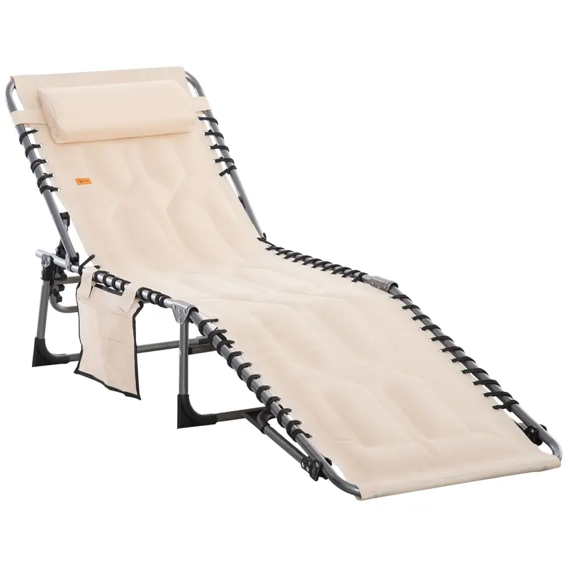 Outsunny Padded 6-Position Folding Chaise Lounge – Outdoor Recliner For Patio, Beach, Or Poolside (Beige) 1